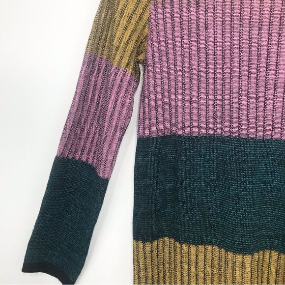 ASOS Green Pink Yellow Striped Colorblock Vertical Ribbed Knit Sweater Dress - Picture 5 of 15